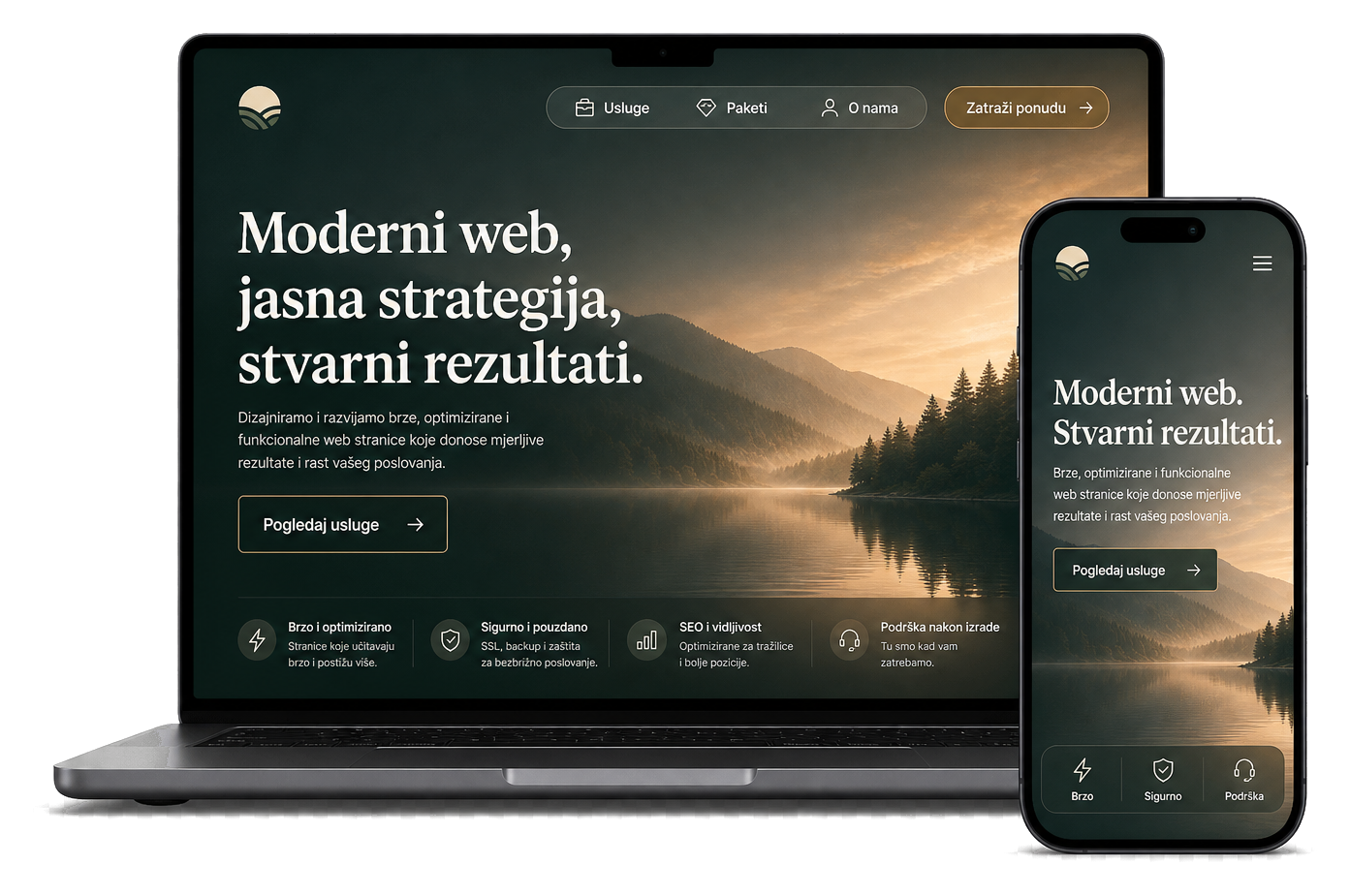 Prikaz moderne web stranice na laptopu i mobitelu